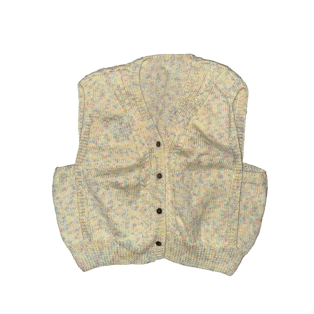 Vintage Butter Yellow Cropped Cable Knit Sweater Vest Cardigan‎ Cottage Granny
